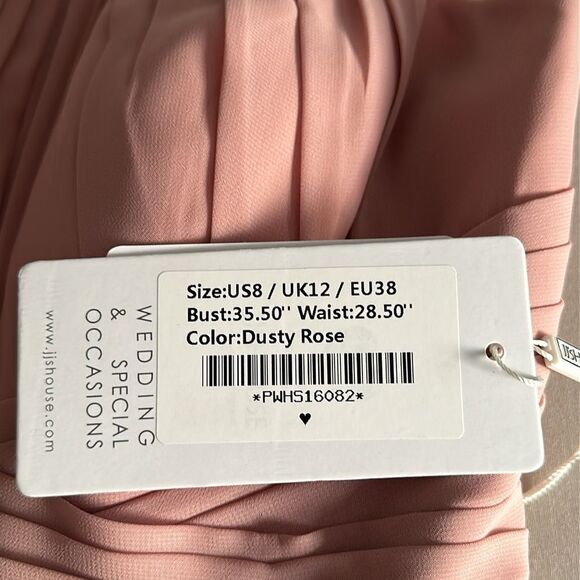 JJ's House Halter Pleated Bridesmaid Maxi Chiffon Gown Dusty Rose Open Back Sz.8 - Picture 9 of 11